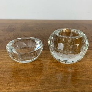 Pair Oleg Cassini Faceted Clear Crystal Votive Candle Holder Signed Elegant